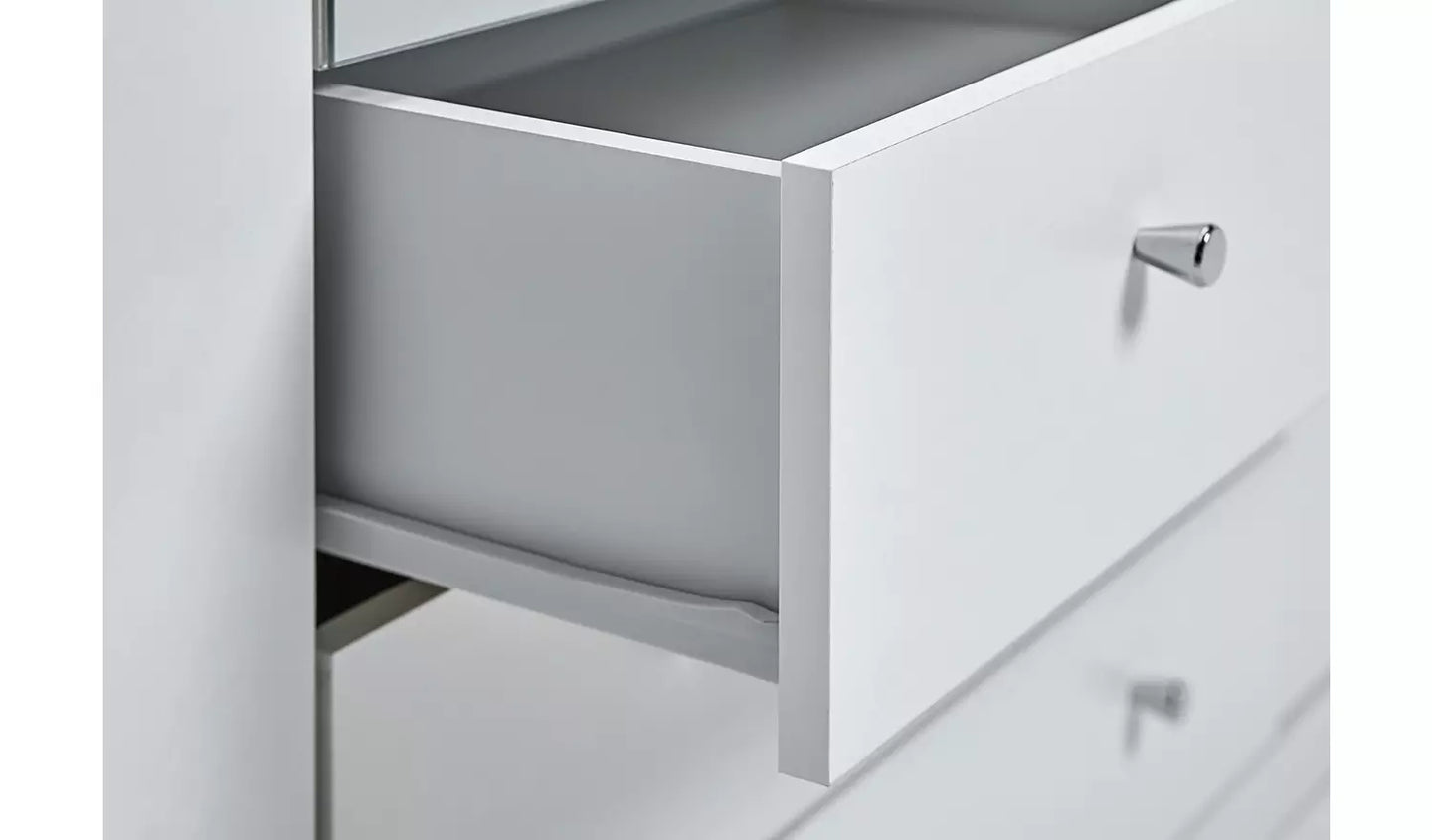 Assembled Malibu 3 Door 4 Drawer Mirror Wardrobe - White